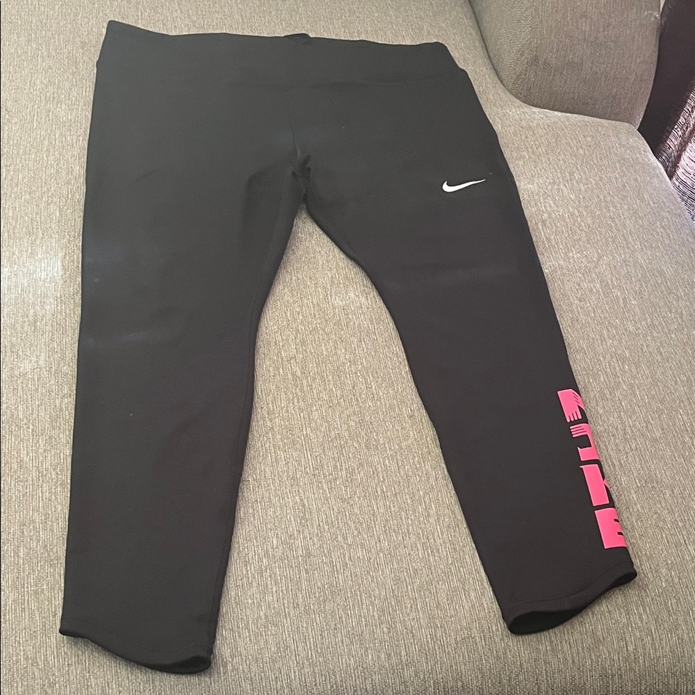 Nike Women Black Leggings with Pink Logo